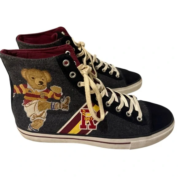 Polo Ralph Lauren vintage Gray and Black High-Top Sneakers with Bear Patch - Picture 6 of 8